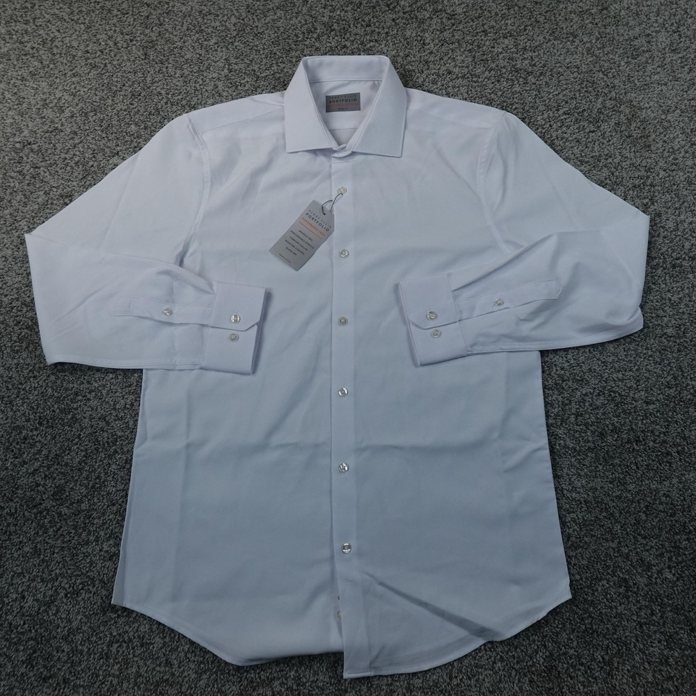 NEW Perry Ellis Shirt Mens M 15.5 32/33 White Performance Tech Long Sleeve Dress